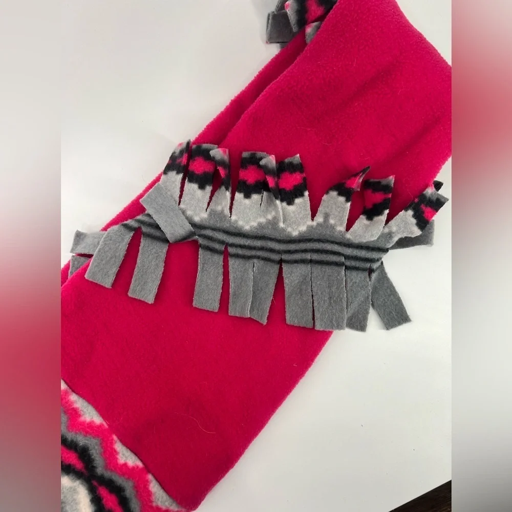 Vintage Pink and Gray Long Stocking Fleece Ski or Snow Hat Whimsical